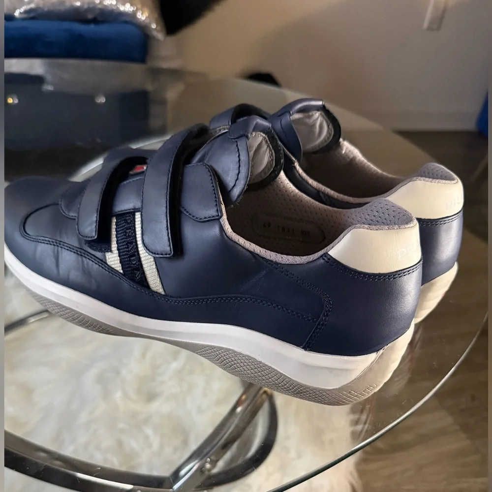 Prada Men's Navy Sneakers with White and Red Details - Picture 11 of 13